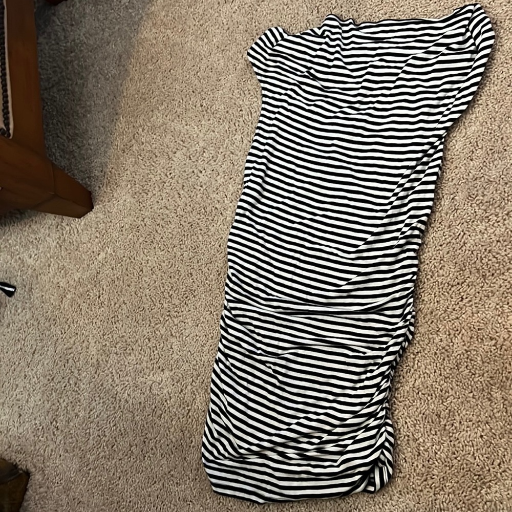 Black and white striped dress.